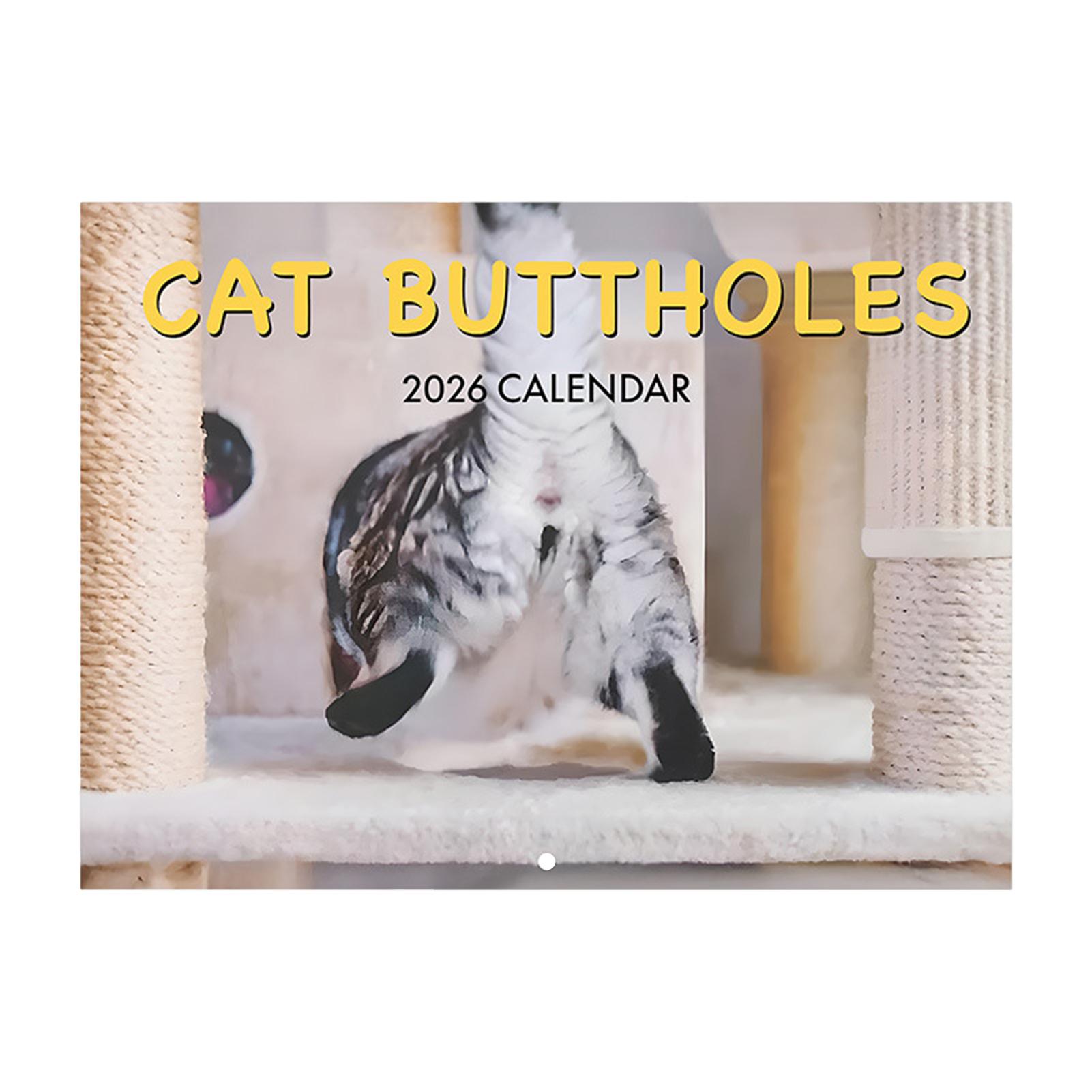 

Funny Cat Butt Stapled Calendar 2026 12 Months Cat Theme Wall Decor with Writable Design for Home Office Desk Use