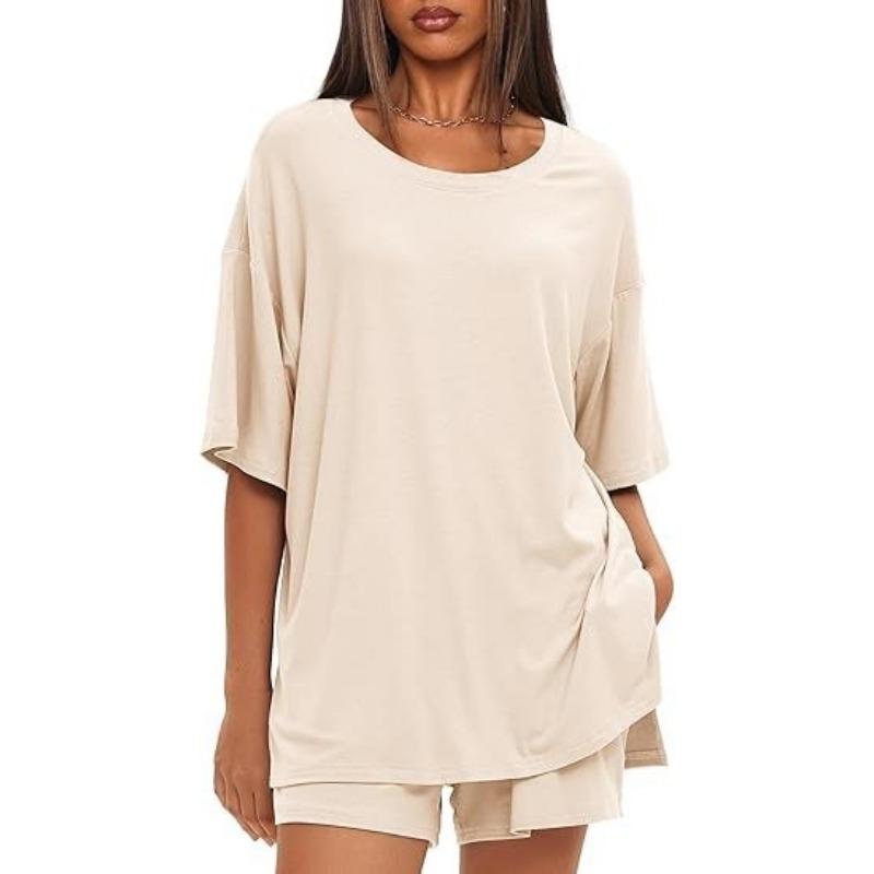A Simple Summer Commuting Solid-color Home Wear Set That Can Be Worn Over A Two-piece Set of Casual Shorts for Women