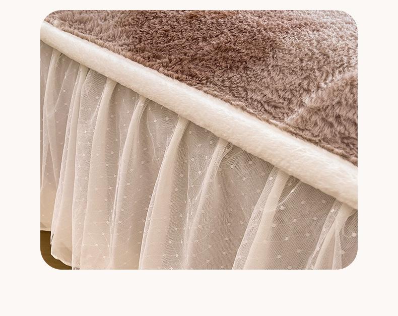 French Rabbit Fur Double-Layer Lace Fitted Sheet Bed Skirt 3-Piece Set