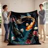 Koi Fish and Lotus Artwork Design Blanket Flannel Blanket for Bedroom, Living Room, Sofa, and Nap Sofas
