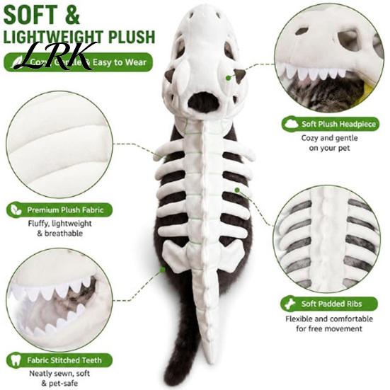 Costume di Halloween per Cani, Costume Scheletro Dinosauro per Animali Domestici, Vestito, Costume Divertente Cosplay per Cani Gatti, Abbigliamento Trick or Treat Morbido Poliestere