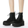 European Women Lace Up Martin Boots Suede Plain Ankle Boots British Korean Style Thick Platform Side Zipper Boots