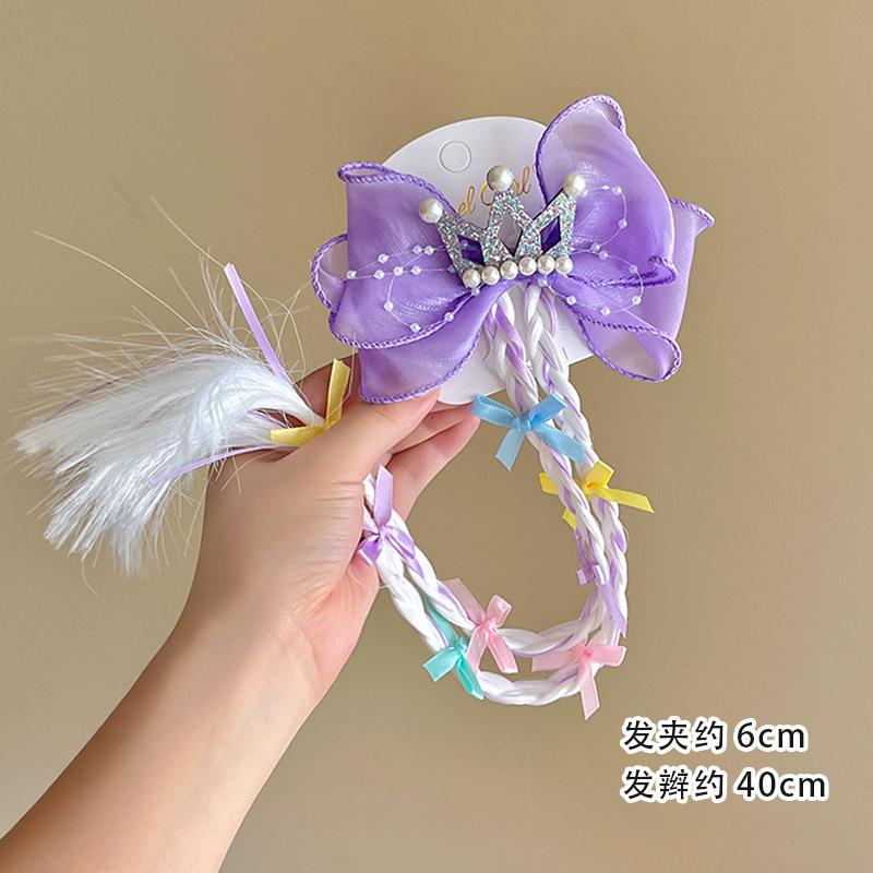 Children S Bow Hairpin Princess Elsa Crown Headgear Super Fairy Wig Braid Hairpin Girls Hair Accessories