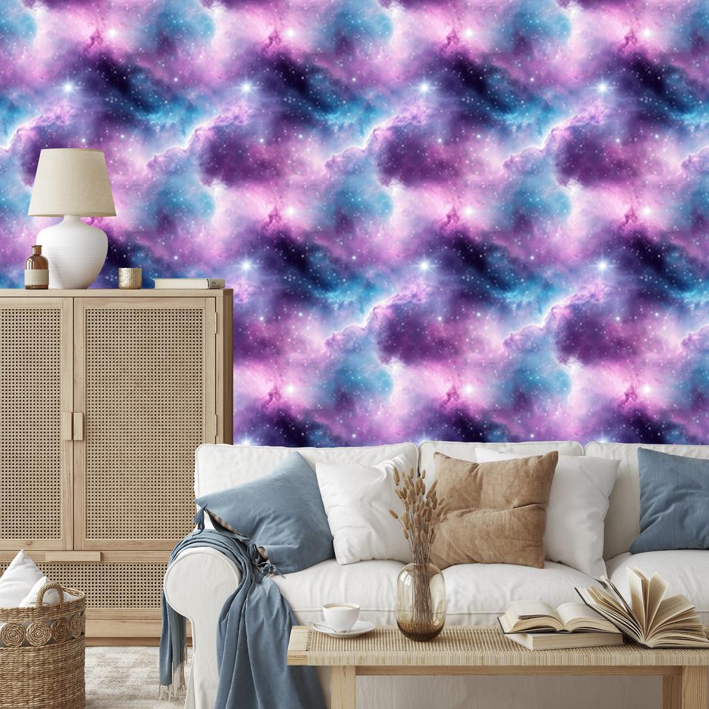 Watercolor Galaxy Wallpaper In Violet, Blue, Lavender and Azure 50x1000