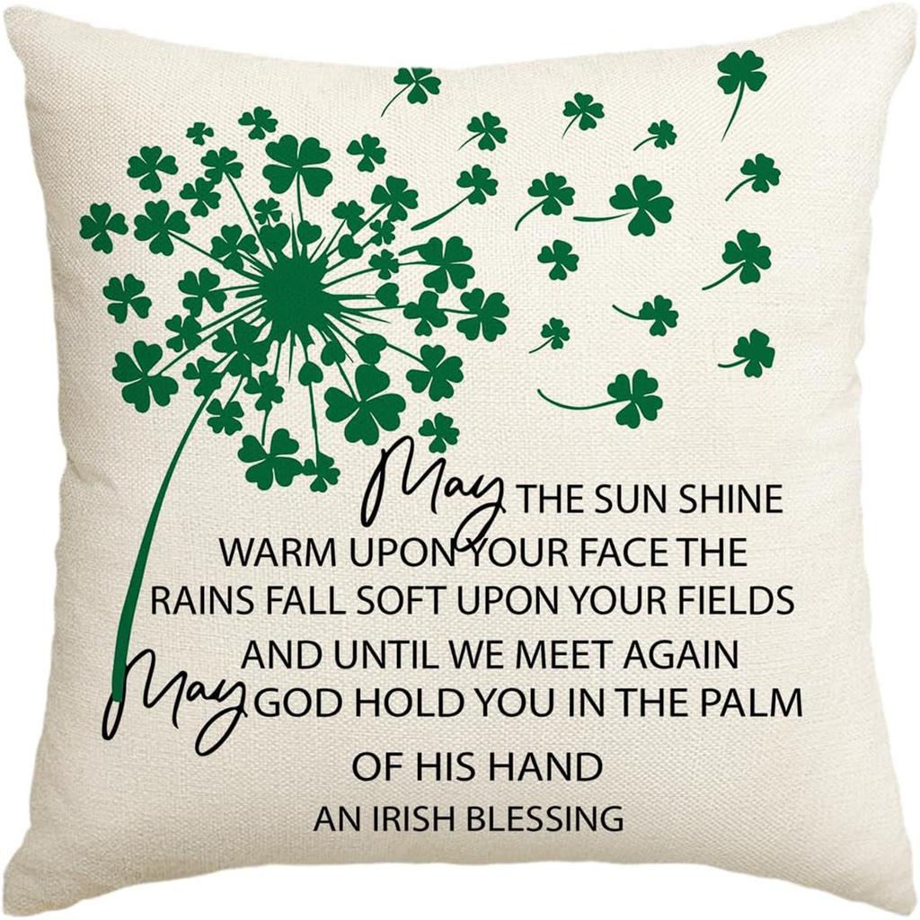 St. Patrick's Day Pillow Cover Line Printed Pillow Cover Green Four-leaf Crocodile Cushion Cover