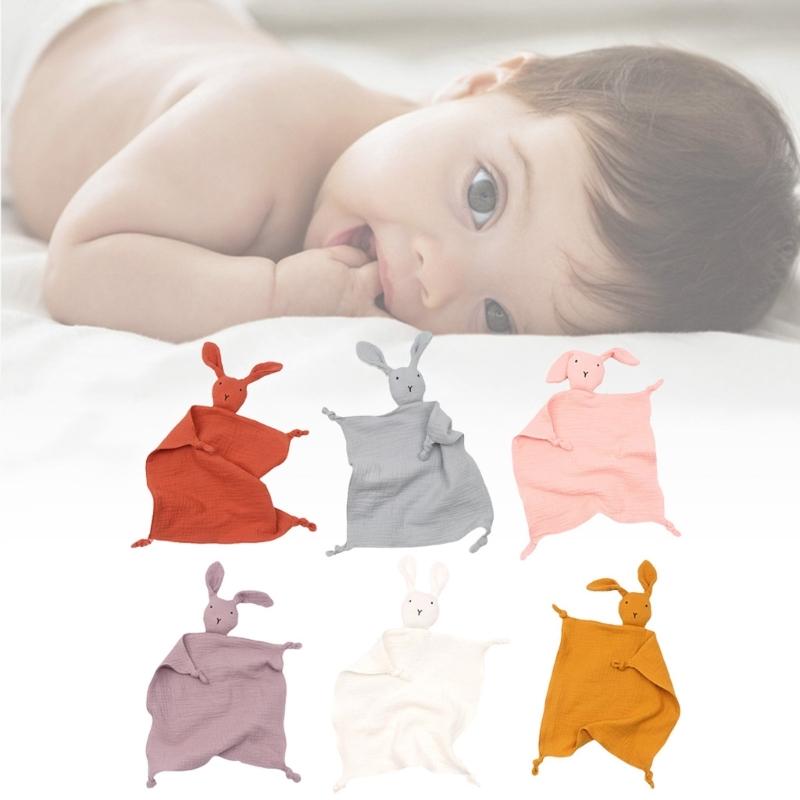 Baby Beruhigungsdecke Weiche Mullwindeln Beißring Spucktuch Geschenk Niedlicher Hase für Puppe Beruhigungstuch Komfort Schlafen Kuscheln