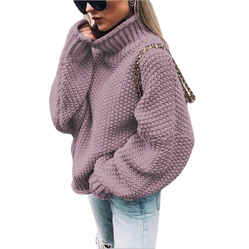 Chunky Knit Batwing Sleeve European-American Semi-High Neck Oversized Sweater