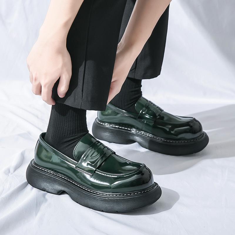 2025 Loafers Men's 2025 Spring and Autumn New Leather Shoes Men's Muffin Platform Big Head Shoes Business Dress Small Leather Shoes