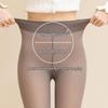 Leggings Cinza Transparentes Plus Size com Meia-Calça Falsa Transparente Forrada com Fleece para Outono/Inverno