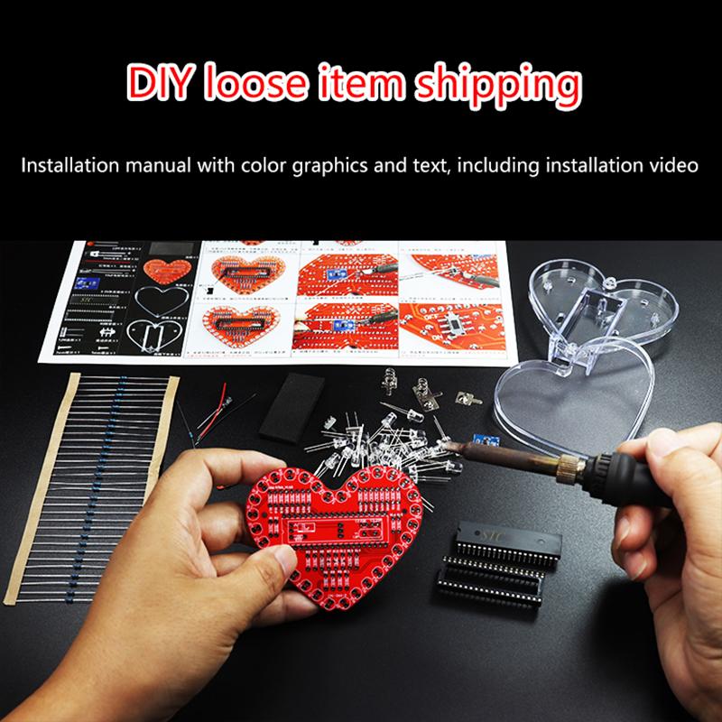 LED Světelný tok ve tvaru srdce DIY Elektronická sada s 32 barevnými LED světly DIY Sada pro pájecí praxi Napájená bateriemi