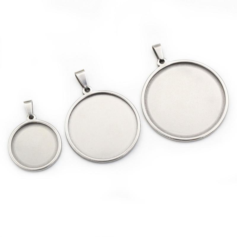 5pcs Never Fade Stainless Steel 20 25 30 35 40mm Inner Size Pendant Cabochon Base Cameo Blank Setting Charm Tray for DIY Jewelry