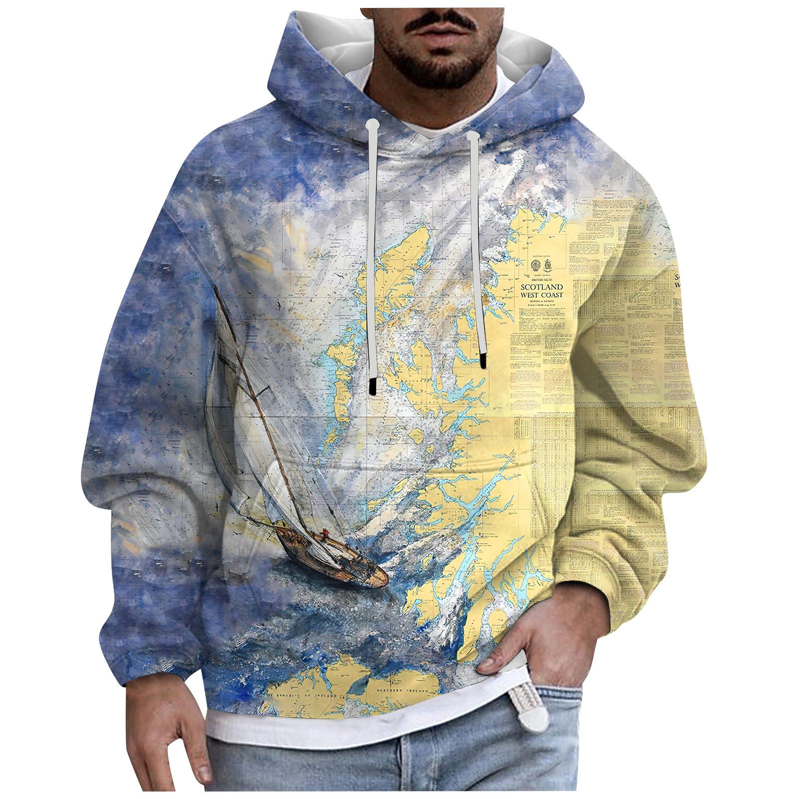 Men s Print Plush Warm Coat Sweater Casual Coat Pocket Sweater Winter Coat M