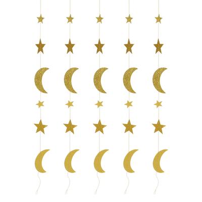 5Pcs Star Moon Garland Bright Gold Color Exquisite Durable Widely Used Ramadan Garland for Wall