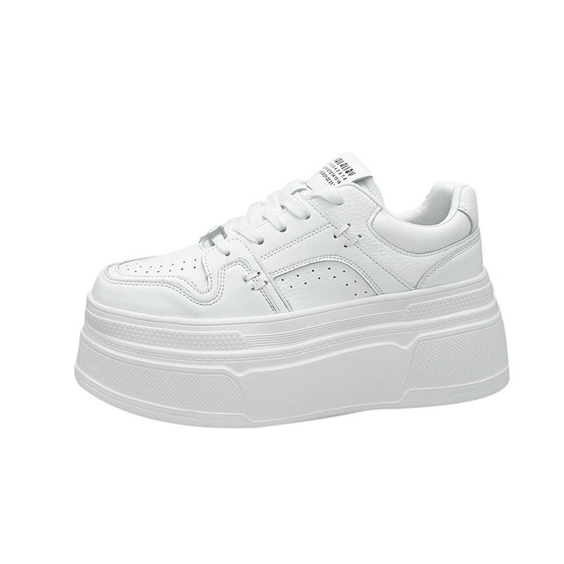 Women's White Spring/Summer 2025 Platform Sneakers - Thick-Soled, Height-Increasing, Petite-Friendly Casual Shoes