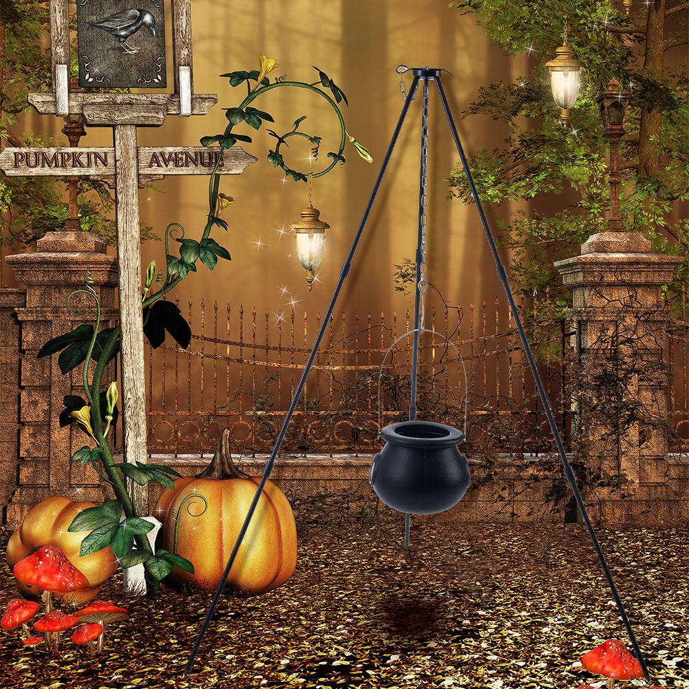 Chaudron de sorcière sur trépied avec lumières, Pot de sorcière noir Bol décoratif d'Halloween, Décoration seau à bonbons pour Maison Porche Jardin Pelouse Fête