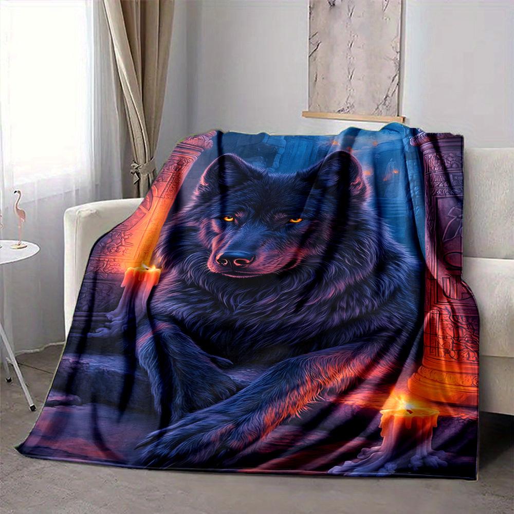 1pc Mystical Wolf Blanket, Lightweight Flannel Fleece with Digital Printing, Soft Warm for Sofa, Travel, Camping, Office, Couch, Chair, and Bed, All-S