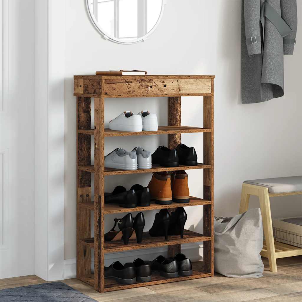 Shoe Rack Vintage Wood Look 60 x 30 x 98 cm Particleboard