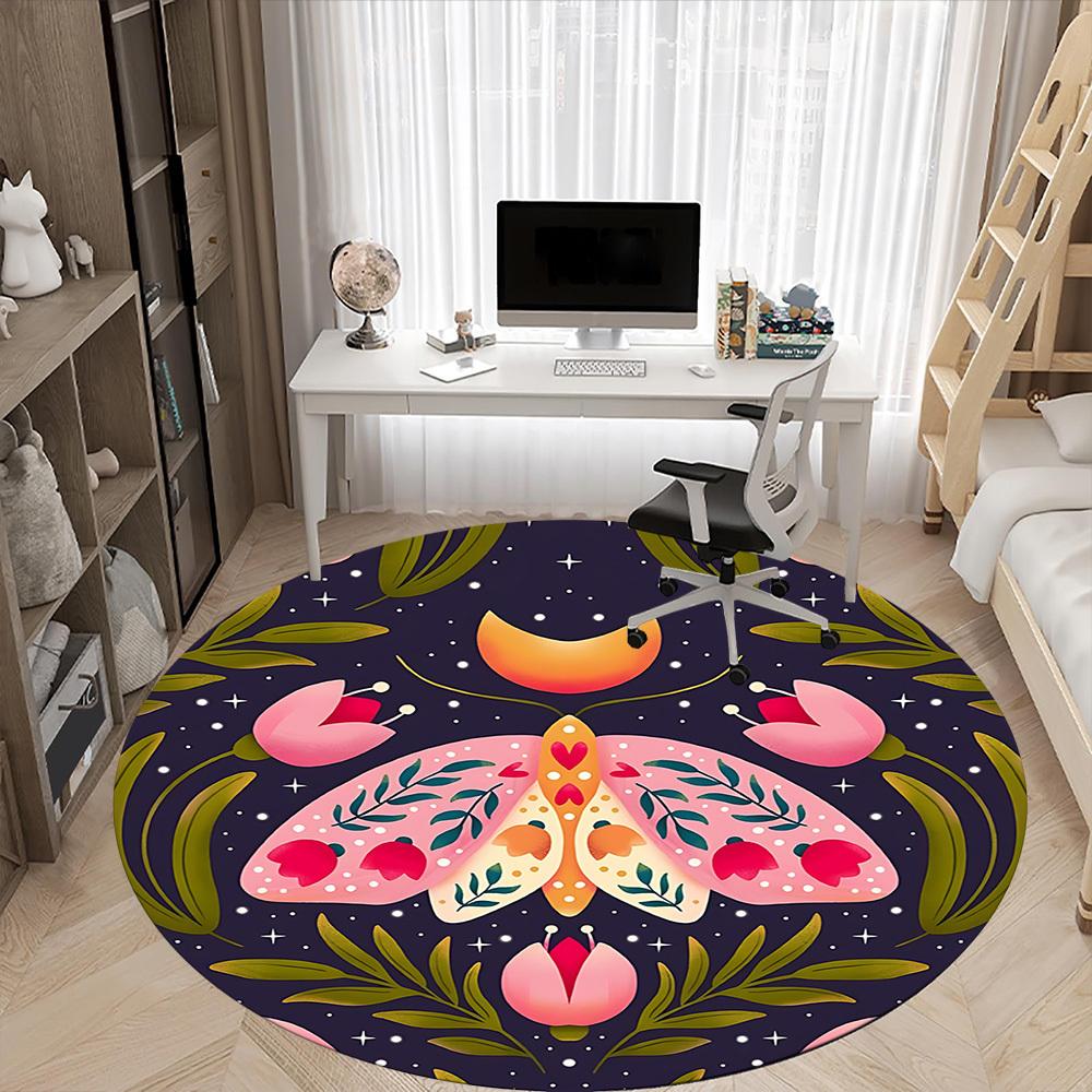 1pc Mothing Flowers Office Round Area Rug, Mat Suitable For Office, Under Office Chairs Bedroom Living Room Home Decor, Room Deco