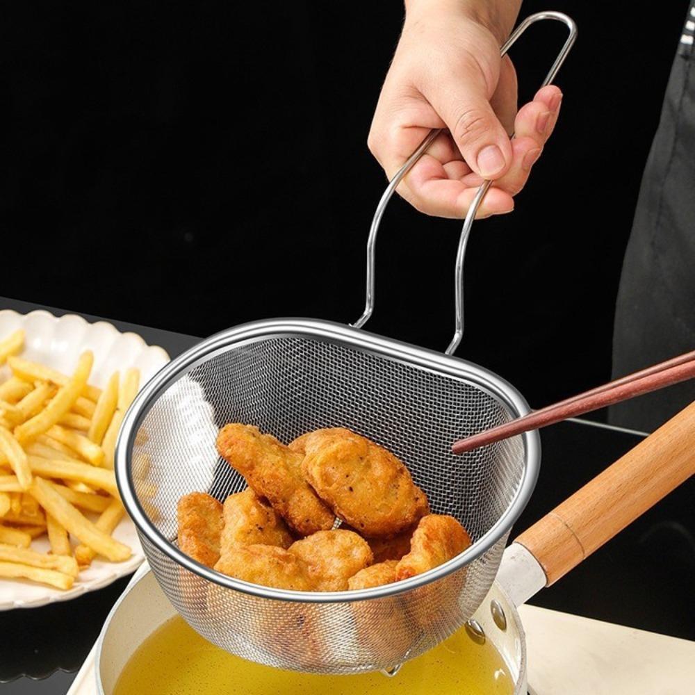 Wood Grain Wood 304 Stainless Steel Skimmer High Feet Kitchen Sieve Filter Spoon  French Fries
