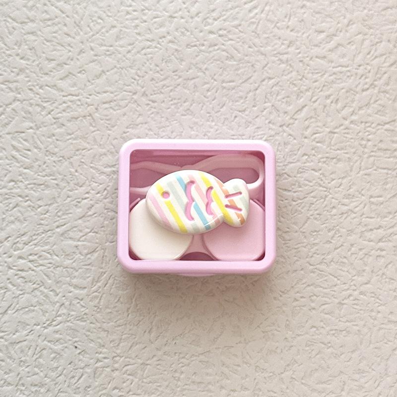 Bonbonfarbene Kontaktlinsenbox Niedliche Schleife Tragbarer Kontaktlinsenbehälter mit Pinzette Saugstab Set für Reise-Kit-Halter