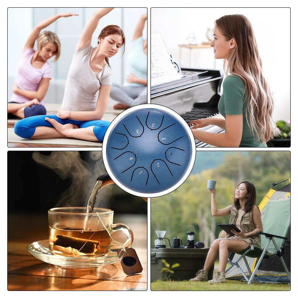 uxcell Steel Tongue Drum, 6" 8-Note Steel Hand Drum with Bag, Mallets, and Sheet Music, Worry-Free for Yoga, Meditation, and Camping (Dark Blue)
