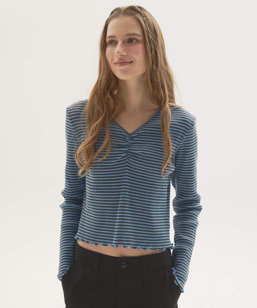 Nyuluki Shirring Point Long Sleeves T-Shirt_Khaki