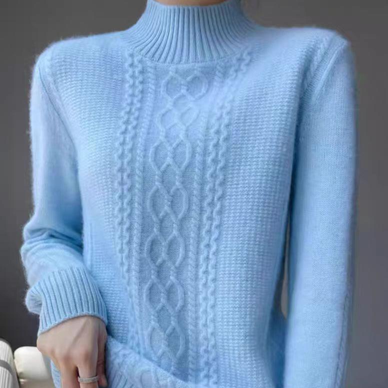 Pullover Women's Half Turtleneck Sweater with Thick Casual Knitted Sweater Solid-colored Loose Warm Top for Autumn and Winter