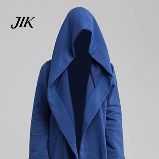 Long Coat Men Oversize Hooded Solid Color Jacket Cardigan Trench for Autumn