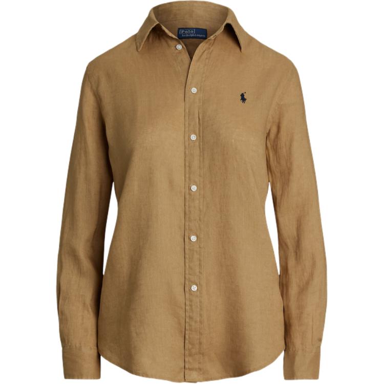 

Polo Ralph Lauren FW25 Льняная Классическая Посадка Высококачественная Рубашка Кэжуал с Длинным Рукавом и Заостренным Воротником Женские рубашки Коричневый Желтый WMPOSHTNDO20925-260 M