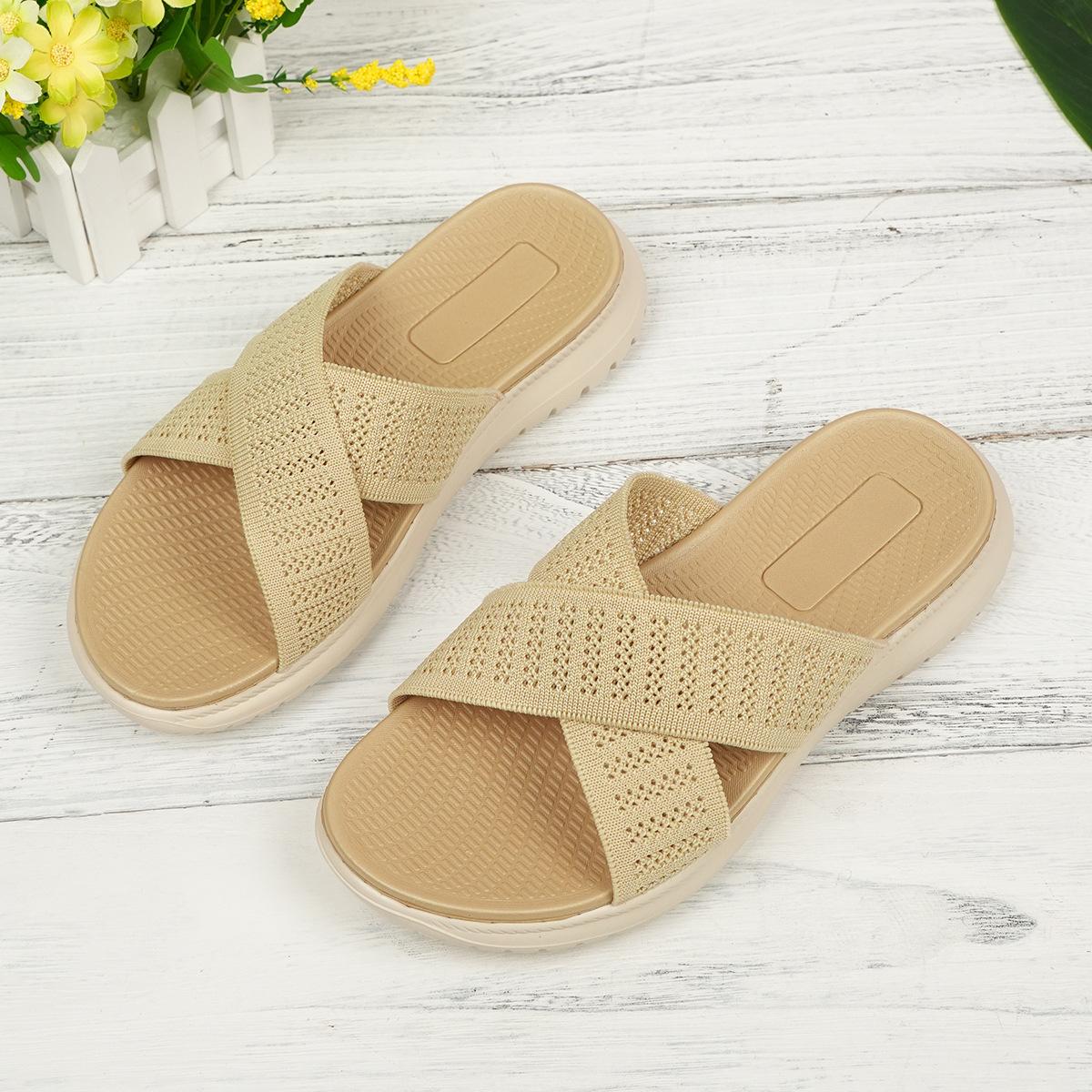 

2025 лето новые повседневные сетчатые дышащие пляжные шлепанцы крест-накрест женские большого размера удобные спортивные крутые шлепанцы 43 абрикосовый