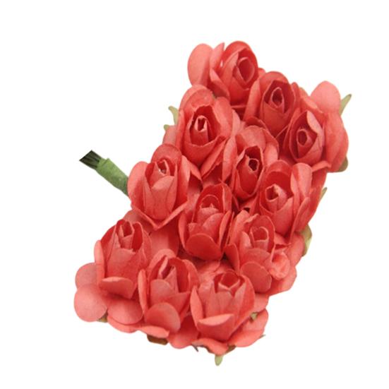 

12 Pcs Mini Artificial Rose Flower Bouquet 12 Heads Paper Rose Flowers with Stems for Scrapbooking Wedding DIY