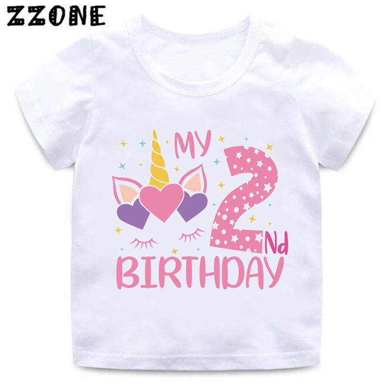 My 1 2 3 4 5 6 7 8 9 Th Years Birthday Unicorn Print Cute Girls Clothes Summer Short Sleeve Kids T Shirt Baby Boys TShirts
