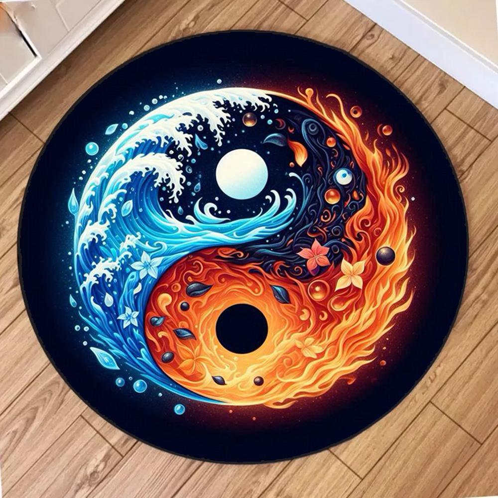 

Taiji Design Round Carpet for Home Living Room Decor Bedroom Sofa Floor Decoration Rug Non-slip Washable Large Size Area Mat 60cm