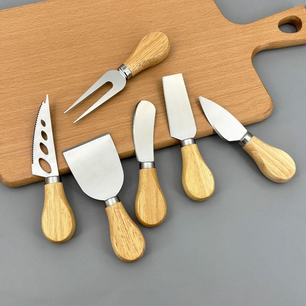 Edelstahl Käse- und Kuchenmesser-Set mit Holzgriff – Inklusive Gabel und Butterspachtel