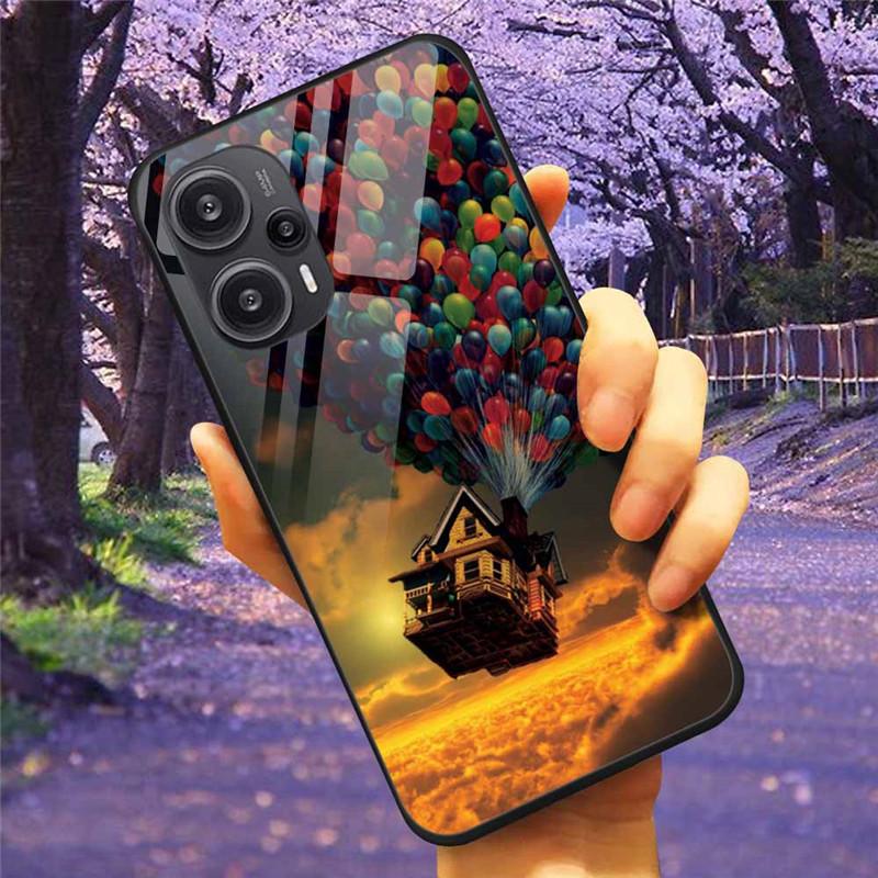 For Xiaomi Poco F5 5G / F5Pro Case Tempered Glass Lake Moon Hard Phone Cover for POCO F5 Pro Capas Funda on PocoF5 Luxury Coque