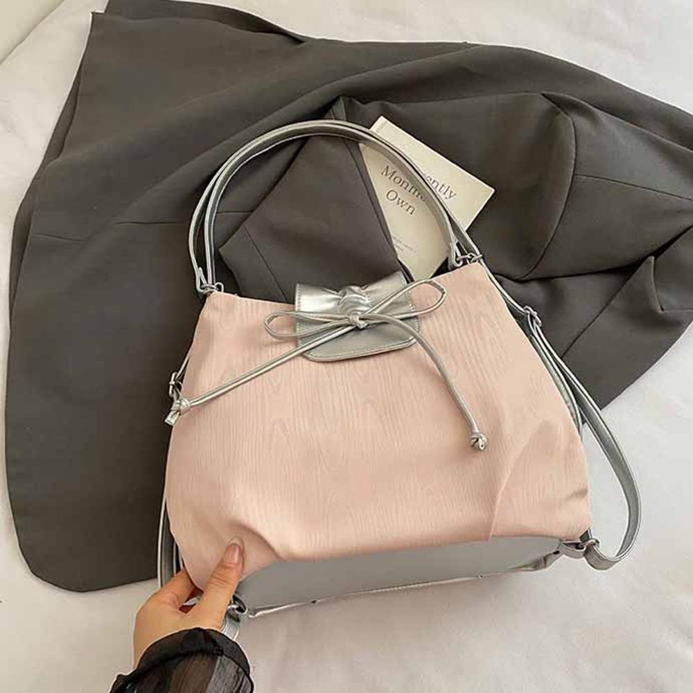 

Solid Color Balletcore Shoulder Bag Korean Style Versatile Handbag Silver Bow Backpack Girls розовый