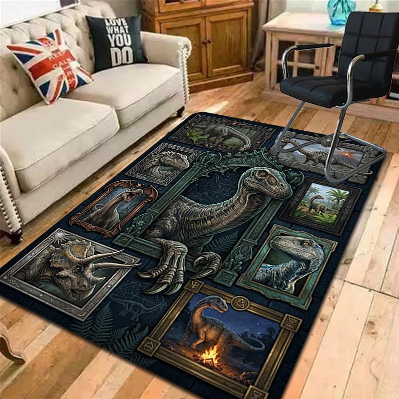Prehistoric Dinosaurs Pattern Rug Floor Mat for Living Room or Bedroom Soft and Comfortable Carpet a Gift for Birthday and Holiday.