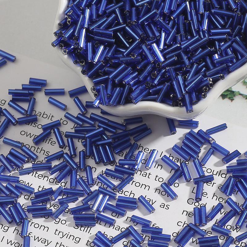Silver-Filled 2x7mm Rice Tube Glass Beads for Handmade DIY Jewelry and Clothing Accessories