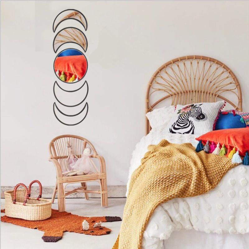 Acryl-Mondphasenspiegel, dekorativer Wohnspiegel, Wandspiegel, skandinavischer natürlicher Wohndekor für Schlafzimmer und Wohnzimmer