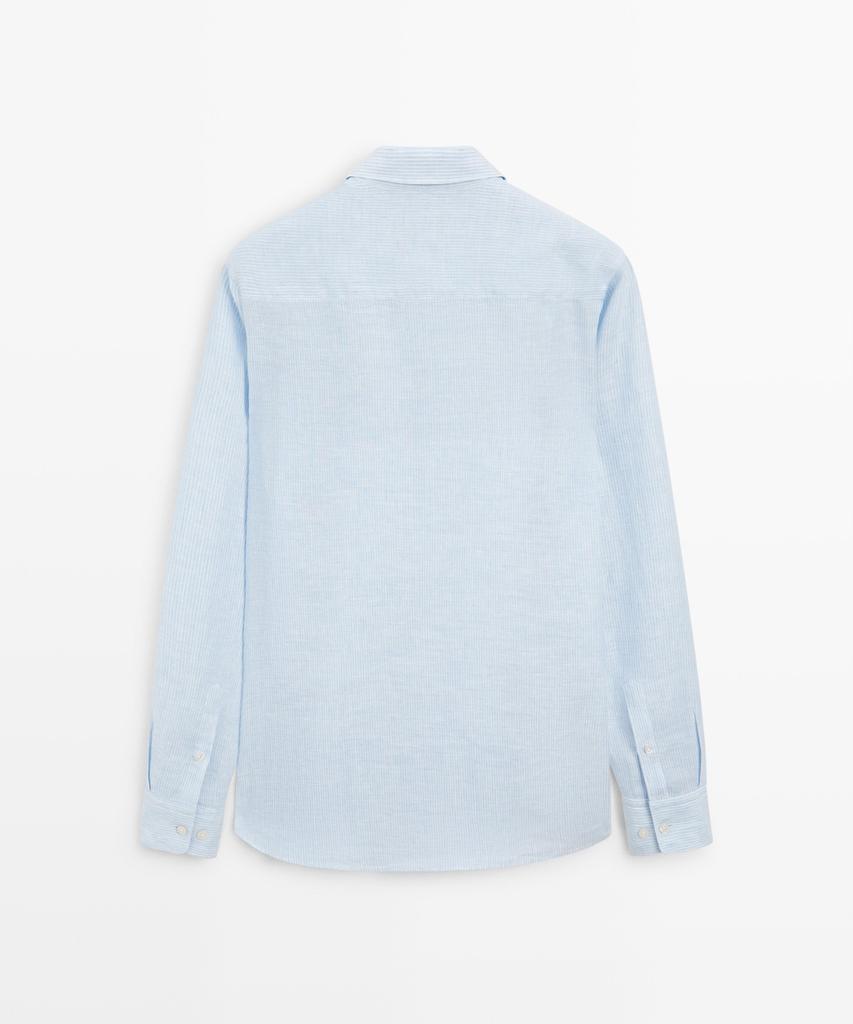 Masimodutti Regular Fit Melange Linen Striped Shirt