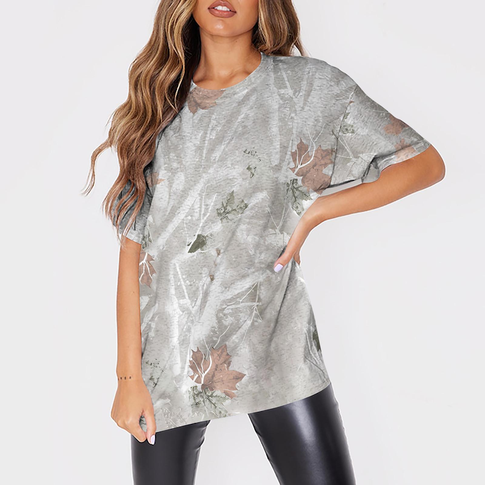 

Женская мода с круглым вырезом и коротким рукавом, рабочая одежда с карманами, топы с принтом, летние топы для женщин XL светло-серый