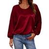 Women Long Sleeve Blouse Solid Color Round Neck Loose Fit Tops Casual Wear for Work Party Date
