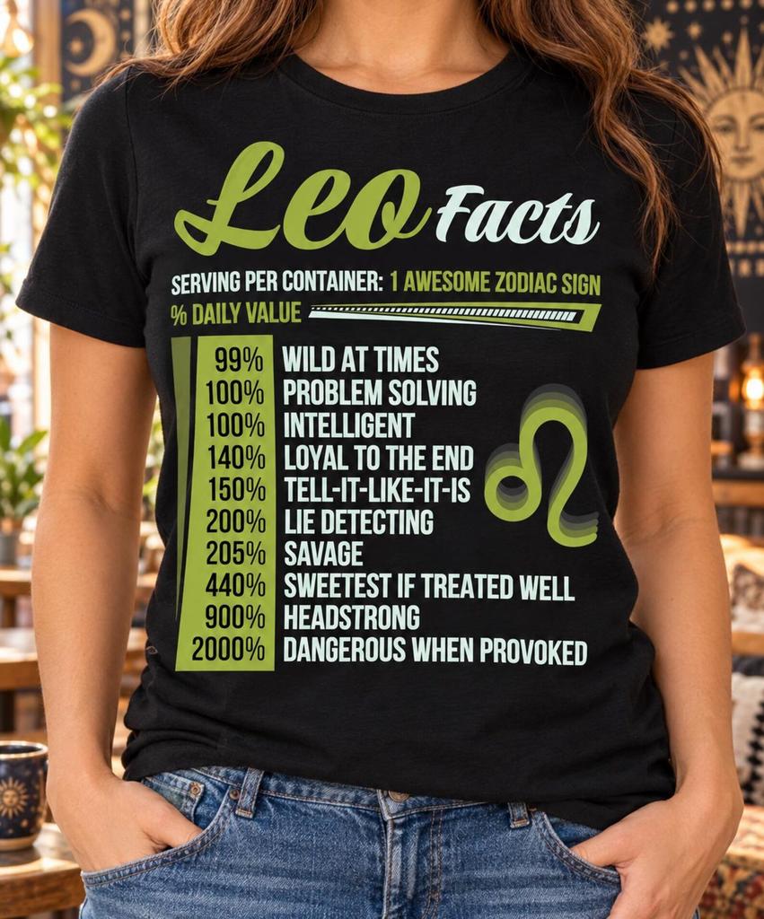 Leo Facts Shirt Zodiac Birthday Gift, Astrology T Shirt, July August Horoscope Tee, Funny Lion Sign Traits, Celestial Graphic, Sassy Apparel