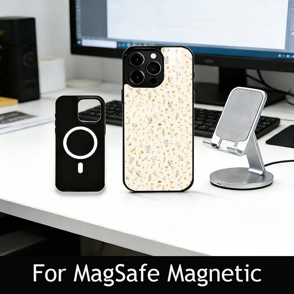 Romantic Floral Phone Case For iPhone17,16,15,14,13,12,11 Plus,Pro Magnetic with Magsafe Wireless Charging