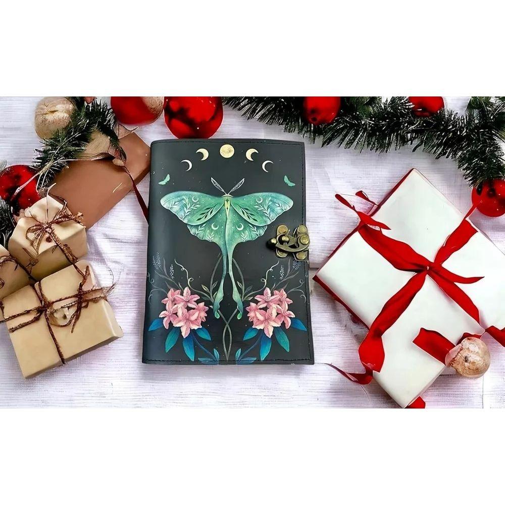 Book of Shadows Journal with Lock Clasp Vintage Handmade Leather Luna Moth