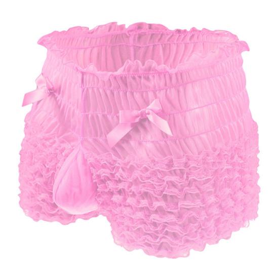 Men Sexy High Waist Underwear Mesh Lace Shorts Panties with Bowknot Decor Solid
