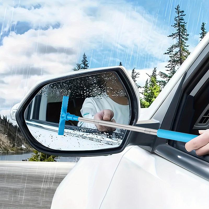1Pcs Stainless Steel Telescopic Car Rearview Mirror Wiper With Retractable Layered Brush Head Handheld Window Cleaning Tool