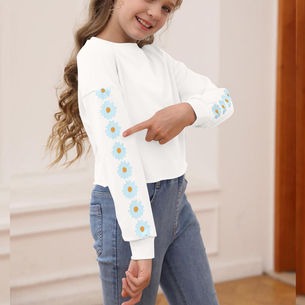 Kids Crop Tops Girls Long Sleeve Tee Shirts Cute Pinted Fashion Sweatshirt Pullover Top