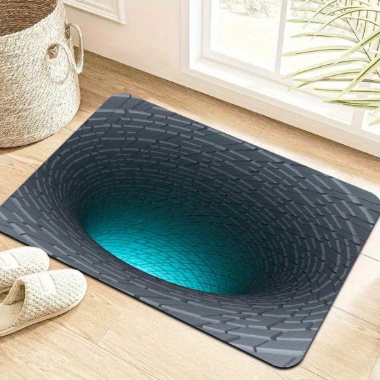 3D Visual Hole Rug Optical Illusion Floor Mat Realistic Hole Pattern Doormat Test And Play with Dog or Cat for Entrance Hallway Living Room