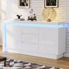 140*35*72cm Dressoir, Ladekast voor Slaapkamer, Woonkamer, met 3 Lades, Verstelbare Planken en 2 Deuren, Hoogglans Kast met LED, Wit